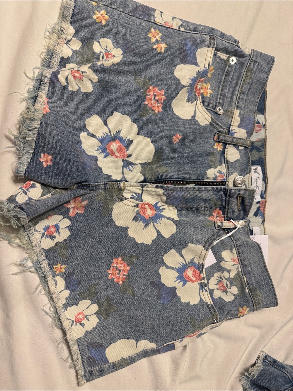 Jessica Simpson Blue Floral Frayed Denim Shorts
